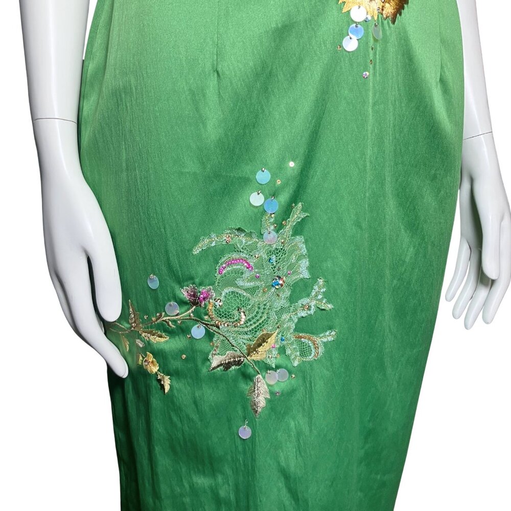 NWT Vintage Y2K Julian Joyce Midi Cocktail Dress Green Sequins Fairy. XS 6. Hoco - Picture 12 of 14